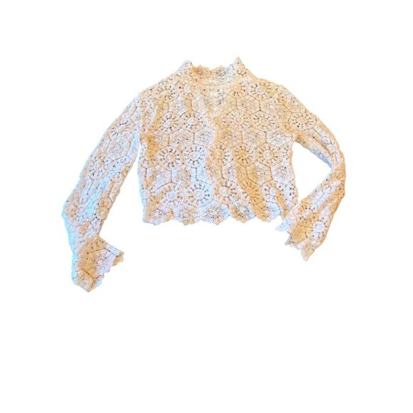 Zara White Crocheted Granny Cottage Long Sleeve Cardigan Sweater Medium - Picture 4 of 5